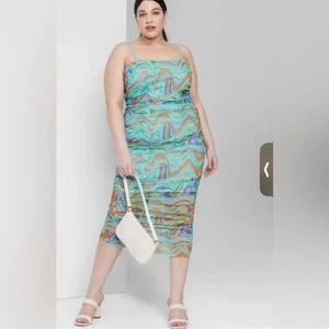 Nuevo con etiquetas Vestido midi apresurado de malla remolino multicolor Wild Fable para mujer talla grande 2X - Imagen 1 de 10