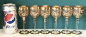 Vintage MCM Art Deco Gold Krustet Gold Band Umrandet Herzliche Aperitif Brille x6 - Bild 1 von 6