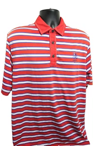 FootJoy TPC Sawgrass Golf Polo Red White Blue Large Athletic Fit Poly/Spandex - Picture 1 of 7