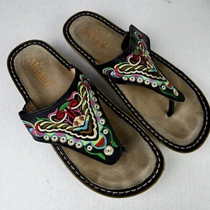Alegria Vanessa Floral Embroidered Thong Sandals Leather Womens 40 US 8 Boho EUC - Picture 1 of 8