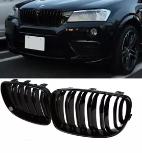 BMW X3 F25 2010 - 2014 GLOSS BLACK FRONT KIDNEY GRILLES GRILLS DOUBLE SPOKE UK - Picture 1 of 1