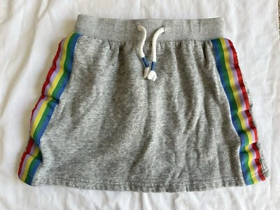 Girl's size 8-9 Mini Boden Rainbow Stripe Gray Knit Sweat Skirt with Pockets - Image 1 of 4