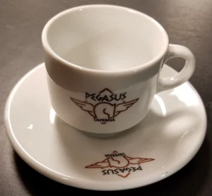 Pegasus Taverna Restaurant Detroit Michigan Expresso Cup Mug Saucer White Greek - Picture 1 of 10