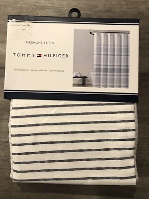 "Cortina de ducha Tommy Hilfiger Piamonte a rayas azul/blanco/azul marino 72x72"" nueva" Foto 1 de 4