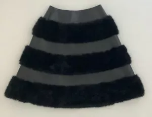 Noir Kei Ninoyima Womens Black Leather Fur Knee Length Skirt Size S - Picture 1 of 5