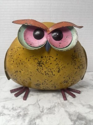 Metal Art Sculpture Owl  Indoor Outdoor Space Garden Decor Yellow 5.75” x  7” - Image 1 of 4