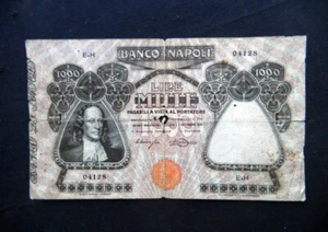 1918 Italy RARE large banknote 1000 Lire F / MB BANCO DI NAPOLI - Picture 1 of 2