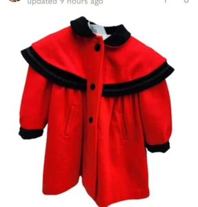 Vintage Rothschild Red Wool Black Velvet Trim Full Winter Coat Kids 4 - Picture 1 of 14