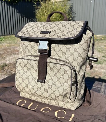 Authentic Gucci GG Supreme Canvas Single Buckle Backpack Bag - Image 1 of 4
