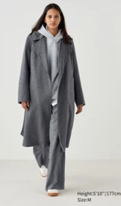 Uniqlo Women’s Double Face Wrap Wool Blend Coat Gray Large NWT - Picture 1 of 13