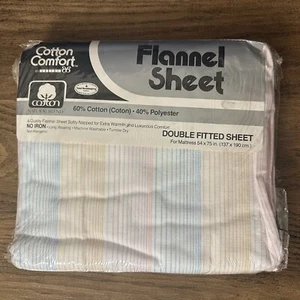 Vintage Lätzchen Baumwolle Komfort Kuschelig Flanell Laken Doppel Spannbetttuch Neu aus altem Lagerbestand gestreift - Bild 1 von 3