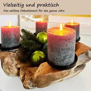 Adventsleuchter Adventskranz Teakholzschale mit 4 Kerzenhaltern ca. Ø 30-35 cm - Bild 1 von 6