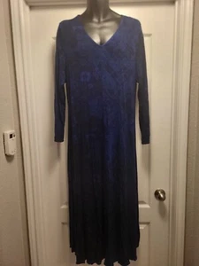 Soft Surroundings Kleid Maxi Blumen Abstrakt Blau Ton Langarm Gr. PETITE XL - Bild 1 von 3