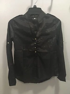 NUEVO SIN ETIQUETAS Camisa Negra Gasa Cuello en V Manga Larga Mujer Talla S - Imagen 1 de 7