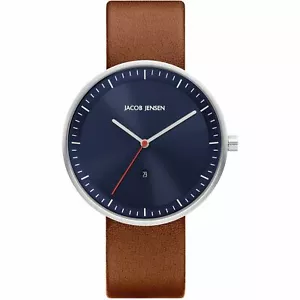 Jacob Jensen 276 Strata Gents Watch Blue Dial Brown Leather Strap JJ276 - Picture 1 of 2