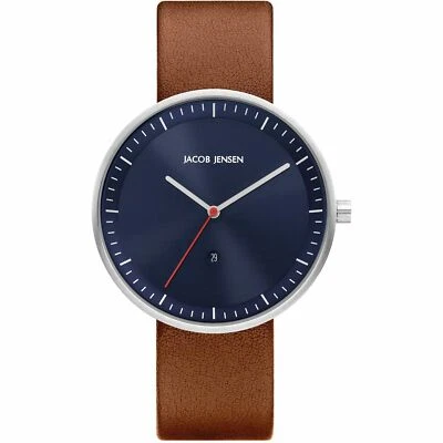 Reloj para caballero Jacob Jensen 276 estratos esfera azul correa de cuero marrón JJ276 Foto 1 de 2