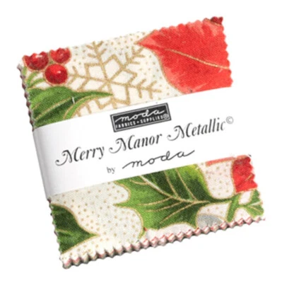 Moda Merry Manor Metallic Mini Charm Pack Christmas Yuletide 100% Cotton - Image 1 of 2