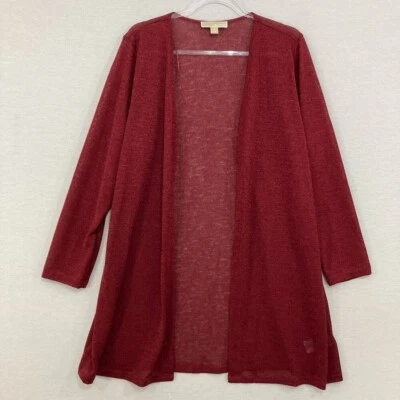 Cárdigan Michael Michael Kors 1X Rojo Oscuro Frente Abierto Largo Claro Oficina Preppy Foto 1 de 4