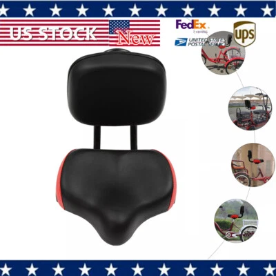Wide Comfort leather Tricycle Bike Bicycle Saddle Seat Pad With Back Rest Black - Image 1 of 4