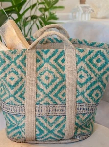 Braided Log Bag Firewood Storage Bag Also For Laundry Toys Diamond Blue Pattern - Picture 1 of 8