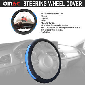 Steering Wheel Cover for Saab Half Moon Blue Breathable Anti-Slip Leather 15"