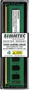 Simmtec RAM 32GB (4x8GB) DDR3 / DDR3L 1600 MHz DIMM PC3L-12800 / PC3-12800 (PC3L - Picture 1 of 4