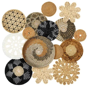 15 Pcs Boho Wall Basket Decor Handcrafted Seagrass Woven Wall Basket Rustic R... - Foto 1 di 6