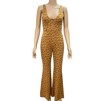 Mono Free People Eyes On You XS Estampado de Hojas Tejido Pierna Acampanada Retro Boho Cottage Foto 1 de 4