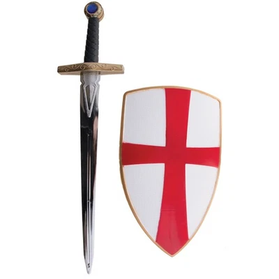 FUNNY FASHION Ritter Set Rot Schwert & Schild Kreuz Mittelalter Kostüm Kinder Spielzeug