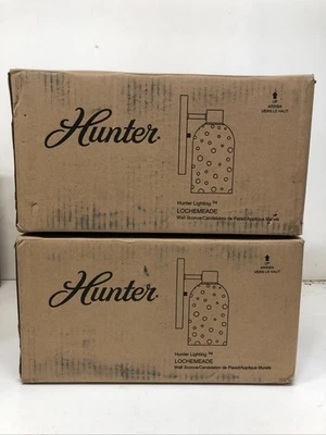 LOT OF 2 Hunter Lochemeade 1-Light Brushed Nickel Wall Sconce Seeded Glass - Image 1 of 2