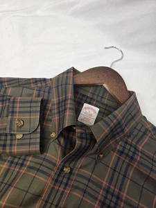 Brooks Brothers 1818 Shirt Mens Large Green Plaid L/S Button Down Regular Fit - Picture 1 of 7