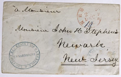 US Legation in Sardinia--NYC--John H. Stephens, Newark, NJ, US/10-C.+5-C./1840s - Image 1 of 2
