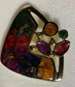 Stained glass retro costume Broach Pin Gold Stone Art Deco Pendant - Picture 1 of 10