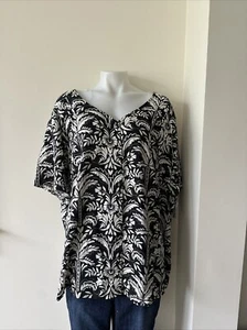 Croft Barrow Size 3X Black White Floral Womens Short Sleeve Casual Femme Blouse - Picture 1 of 5