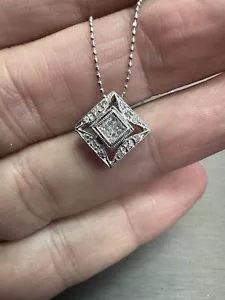 14k White Gold Diamond Cluster Necklace 0.25ct Princess & Round Natural Diamonds - Picture 1 of 3