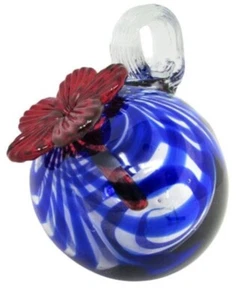 HAND BLOWN SHADES OF BLUE GLASS HUMMINGBIRD FEEDER Parasol - Picture 1 of 3