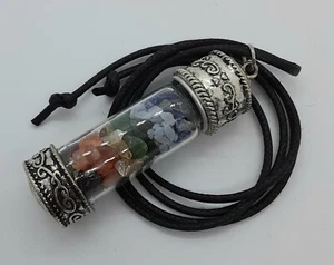 CHAKRA PIEDRAS PRECIOSAS VIAL COLGANTE COLLAR CORDÓN NEGRO - Imagen 1 de 3