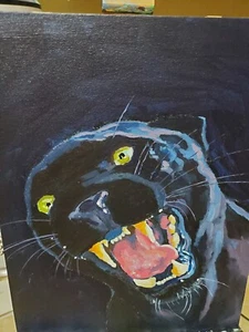 Black Panther original painting 11x14 Hard Board Panel Canvas. No Frame - Picture 1 of 2