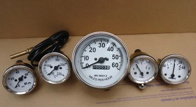 Willys MB Jeep Ford GPW CJ - Speedometer Temp Oil Fuel Amp Gauges - White Face - Image 1 of 4