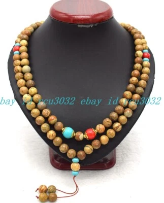 Moda 8/10/12mm Cuadro Natural Jaspe Gemas Redondas 108 Cuentas de Oración Collar Foto 1 de 4