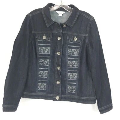 Christopher Banks Womens Petite Medium Denim Jacket Blue Jean Embroidered - Image 1 of 4