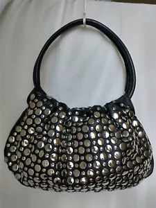 Sonia Rykiel Studded Silver Black Soft Leather Domino Bag Purse Rare - Picture 1 of 21