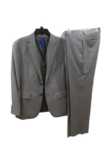 Egara Mens Suit 42R 36x30 3 Piece Slim Fit Wool Sport Coat Jacket Pants Vest - Picture 1 of 15