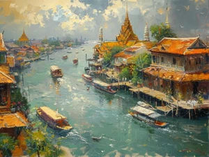 40*50CM Linen DIY Digital Oil Painting Southeast Asia Landscape Oil Painting Set - Picture 1 of 25