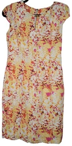 Calvin Klein Kleid 6 Leinenmischung Flügelärmel Reißverschluss hinten gefüttert creme rosa gold Vintage - Bild 1 von 5