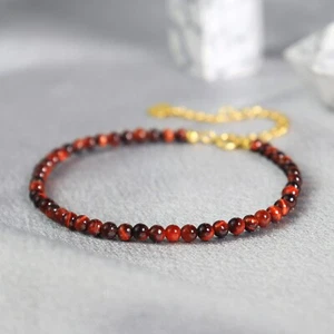 Red Tiger Eye 3mm Beads Healing Protection Lucky Minimalist Dainty Bracelet Gift - Picture 1 of 5