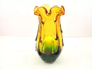 Chrisbska inspiriert Bernstein & Grün Kunst Glas Rüschen Rand Tropf Design Vase - Bild 1 von 9
