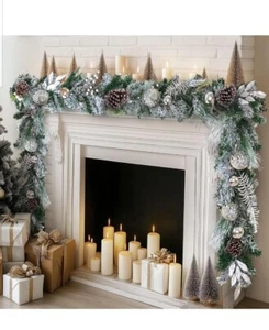 6.2FT Artificial Snowy Christmas Garland for Mantel, Thick Frosted Pine Garland - Picture 1 of 8
