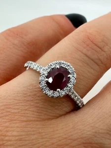 Platinum Oval Cut 1.03ct Ruby And Diamonds Halo Ring *GG4 - Picture 1 of 9