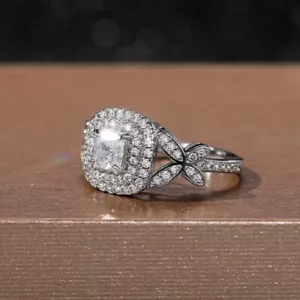 2Ct Princess Cut Simulated Diamond Women's Engagement Ring 14K White Gold Plated - Picture 1 of 5